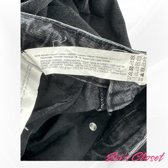 Zara Women's Black Relaxed Fit High Rise Wide Legs Distressed Ripped Knees Sz 8 - Picture 6 of 8